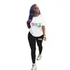 D9388 Amazon Más Vendido Moda Casual Europea y Americana para Mujer Patrón de Color Sólido Estampado Pantalones de Manga Corta Conjunto de Dos Piezas