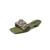 2025 Verão Novo Bico Quadrado Francês Sandálias Elegantes Slip-On de Bico Aberto Strass Fada Chinelos de Salto Baixo para Mulheres Usarem ao Ar Livre