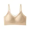Sutiã cropped sem costura e sem costas com alças finas, projetado para seios pequenos, proporcionando um efeito push-up, com tecido refrescante e estilo de verão, sutiã ultrafino