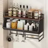 Suprimentos de Cozinha Porta-Prateleira de Armazenamento com Gancho Multicamadas Porta de Colocação Sem Furos Porta-Prateleira Multifuncional Lateral de Geladeira de Cozinha