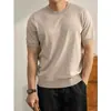 Nueva camisa de punto de manga corta de verano para hombre, color liso, seda de hielo, corte ajustado, cuello redondo, adecuada para trajes de negocios, venta al por mayor transfronteriza