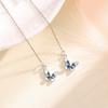 Aretes Largos de Cadena para la Oreja de Mariposa Azul con Diamante Único para Mujer, Temperamento para Afinar el Rostro, Diseño Sensorial, Borlas con Costuras Azules y Blancas