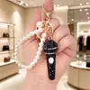 Chaveiro de Microfone 3D com Pedras Strass de Luxo Leve Transfronteiriço Microfone de Strass Super Brilhante Encanto Requintado para Bolsa com Contas de Pérola