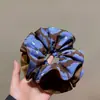 Scrunchie Retro Azul Estampado Color-Blocking da Moda para Mulheres, Prendedor de Cabelo Plissado Elegante de Camada Dupla de Alta Qualidade