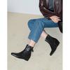 Botas Chelsea com Salto Anabela Confortáveis de Couro de Cabra Tanning Vegetal Inverno 2025 Salto Médio Zíper Lateral Bico Quadrado Pequeno Botas Curtas de Couro Genuíno para Mulheres
