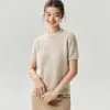 Nuevo y Versátil Top de Punto Grueso para Otoño/Invierno con Hilo Jaspeado 25% Seda de Morera 75% Cachemira para Mujer, Cuello Redondo Minimalista, Holgado, Manga Corta