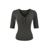 26044-2026 Top con cuello en V para mujer, chica atractiva, ajustado, sexy, favorecedor, de manga corta, camiseta, primavera y verano, nuevo estilo de deseo puro, casual