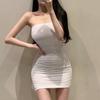 Falda de mujer de Corea del Sur Dongdaemun, ajustada, adelgazante, sexy, con hombros descubiertos y cuello, de malla, plegable, sin tirantes y con bolsa