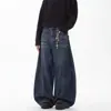 Jeans de pierna curva lavados, deconstruidos, estilo retro americano, unisex, modernos, de corte holgado, casual, de pierna recta, de pierna ancha, largos