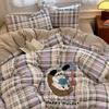 Estilo Ins Toalha de Algodão Puro Bordada Roupa de Cama Conjunto de Quatro Peças 100% Algodão Roupa de Cama Infantil Capa de Edredom Lençóis Conjunto de Três Peças com Elástico
