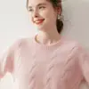 Novo suéter feminino de outono e inverno com gola redonda, espessado, ombros caídos, suéter de cashmere trançado, pulôver de caimento solto, camada base