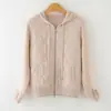 Cardigan de Zíper com Capuz 100% Caxemira Pura Feminino Cor Sólida Casaco Grosso Outono e Inverno Novo Suéter Tricotado