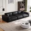 Sofá Grande de Cuero Vacuno Negro para Sala de Estar, Estilo Minimalista Italiano, Cuero Vacuno de Capa Superior, Adecuado para Varios Tamaños, Sofá Recto de Bloque de Tofu Negro