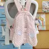 Mochila 3D Orelha de Coelho em Gaze Índigo Fumê Estilo Japonês para Menina Macia e Suave Versátil Mochila de Viagem Casual