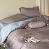 Lujoso y de alta gama~Juego de cuatro piezas de algodón de fibra larga 100S, ropa de cama bordada de satén de alto número de hilos de algodón puro para dormir desnudo