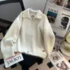 Chaqueta Suéter de Solapa Estilo Coreano con Doble Cremallera para Mujer Ropa de Abrigo Otoño e Invierno 2025 Nuevo Cárdigan de Punto Estilo Holgado Perezoso