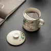 Taza de té de cerámica Ru de color Amarillo Real del fabricante, Taza con tapa de conejo y fresa, Taza para beber, Taza de separación de té para oficina