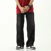 Jeans longo masculino de perna reta estilo retrô americano para primavera e outono, moda nicho japonesa, perna larga, moderno, lavado, com aspecto desgastado