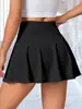 Falda pantalón plisada de cintura alta negra para mujer, tela de secado rápido, doble capa (falso dos piezas) con forro interior, falda para fitness y yoga, anti-exposición F