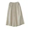 Pantalones de Verano de Algodón y Lino Nueve Puntos Pierna Ancha Casual Rectos Artísticos Talla Grande Sueltos Transpirables Adelgazantes Pantalones Casuales
