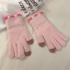 Guantes de lana de punto de coral de frijol de azúcar pequeños Color macarrón ~ para mujer a prueba de frío gruesos cálidos pantalla táctil otoño e invierno