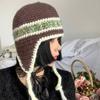Artefacto de producción ~ sombrero de lana con protección auditiva de color contrastante de nicho hecho a mano sombrero de punto de lana grueso sombrero de piloto dulce para mujer