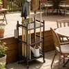 Estante de almacenamiento con ruedas para herramientas de jardín para patio exterior, estante multicapa de hierro para palas y escobas