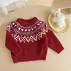 Suéter de punto Fair Isle para niños de otoño e invierno, suave y de corte holgado, con estilo étnico, para niñas y bebés