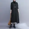 Vestido Irregular de Manga Larga con Cuello Alto Estilo Coreano para Mujer Tallas Grandes - Otoño e Invierno 2026