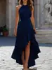 En stock: Nuevo vestido halter de estilo europeo y americano para mujer 2026, vestido largo de verano de color liso, cintura alta, asimétrico con volantes