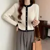 Outono/Inverno 2026 Novo Estilo Estilo Pequeno Frescor Suéter Feminino Curto Emagrecedor Redutor de Idade Color Block Petite Manga Longa Cardigan de Tricô