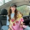 Playera de Algodón Puro de Alta Gama con Degradado Colorido para Mujer Chic Coreana Reductora de Edad Estampada de Largo Medio con Aspecto Adelgazante Top Trendy