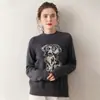 Suéter de Cashmere Redondo Espesso para Outono e Inverno com 7 Fios para Mulheres, Look Solto Emagrecedor Suéter com Jacquard Animal, Suéter de Cashmere Moderno que Reduz a Idade