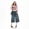 Jeans de Mezclilla Cortos Estilo Ropa de Trabajo Súper Populares para Mujer, Nuevos Pantalones de Verano de Cintura Alta Holgados Adelgazantes Rectos de Pierna Ancha, Disponibles para Dropshipping