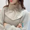 Bufanda de lana tejida de felpa con costuras cruzadas para mujer, cuello cálido de invierno, protección para el cuello de estudiante con estilo coreano