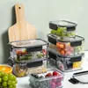 Caixa de Almoço Compartimentada Multifuncional para Cozinha, Conservação de Frescor, Quadrada Transparente, Armazenamento Selado de Frutas e Vegetais para Geladeira, Conjunto de Caixas de Almoço