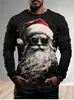 Camiseta Masculina de Manga Longa com Elemento de Natal Caveira com Chapéu de Papai Noel, Ativa Micro-Elástica Respirável 3D