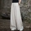 (Personalizado) 26 Pantalones Casuales de Pierna Ancha de Lino-Algodón Vintage Ramio Lavados a la Arena Versátiles