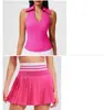 Ropa de Tenis de Color Contrastante Traje Deportivo para Mujer Top Deportivo Fitness Chaleco de Yoga de Secado Rápido Falda Corta Media Falda