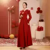 Vestido Rojo de Manga Larga para Mujer, Vestido Francés de Manga Larga para Compromiso, Vestido para Brindis de Novia, Falda Roja, Falda Larga que se Puede Usar en Ocasiones Cotidianas