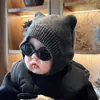 Cuello para bebé de otoño e invierno, gorro lindo con orejas para niños y niñas, gorro cálido a prueba de viento, gorro de lana tejido, gorro infantil