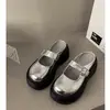 Nuevos mocasines de verano súper populares para mujer, redondos, cerrados en la parte trasera, de color plateado, con una sola tira y suela gruesa de plataforma, sandalias versátiles
