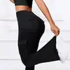 Calça de Yoga Popular Transfronteiriça Cintura Alta Flare com Bolso Cargo Feminina Levanta Bumbum Emagrecimento Controle da Barriga Fitness Esportiva Longa Feminina