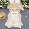 Vestido de Punto Francés Retro de Alta Gama para Mujer Verano con Volantes Diseño de un Solo Botón Elegante Lujo Ligero Vestido Largo
