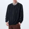 Suéter Nuevo Otoño/Invierno 2024 de Dos Piezas Falsas para Hombre Marca de Moda Americana Holgado Talla Grande Combinable Chaqueta Pesada Negra para Hombre
