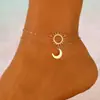 Tobillera Collar Pulsera de Pareja Hueca Sol y Luna Transfronteriza Europea y Americana Juego de Joyería Apilada de Doble Capa Joyería para Mujeres