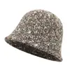 Chapéu bucket de malha com listras verticais em fio mesclado com bolinhas, novo estilo, para mulheres, outono e inverno, aba simples dobrada, versátil e amigo da pele