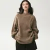 Nuevo Top de Punto Holgado Estilo Francés para Mujer Otoño 2026, Suéter de Punto Trenzado Holgado Minimalista Retro de Cuello Alto