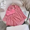Otoño 2023 Sudeste Asiático Moda Transfronteriza Nueva Camisa de Rayas Conjunto de Dos Piezas Traje de Camisa Holgada Talla Grande para Mujer Mujer