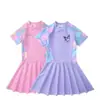 Traje de baño para niños listo para enviar transfronterizo, set de 7 piezas para niñas, traje de baño de dos piezas para niñas, protector solar para nadar en aguas termales